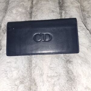 EUC Dior Authentic CD Bifold Navy With Red Leather Long Wallet‎